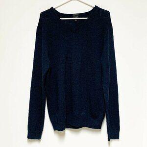 J.Crew Mens V-Neck Slim Fit Blue Sweater Merino Wool Knit Size Large Pullover​